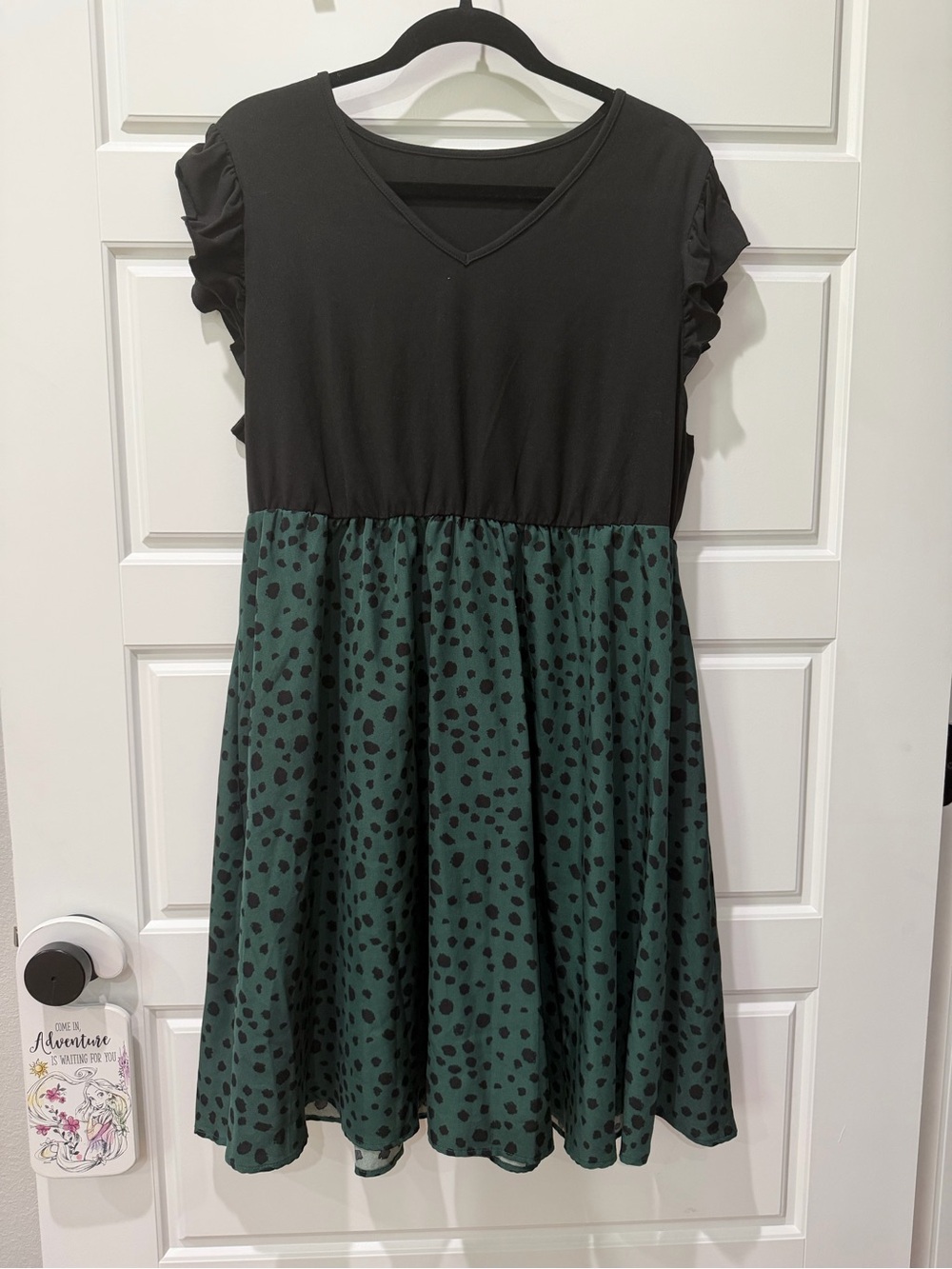 Girls Black & Green Polka Dot Fit-and-Flare Dress